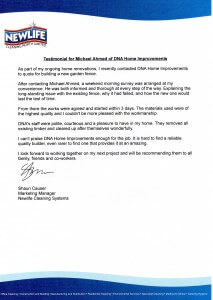 Building testimonial for DNA Home Improvements